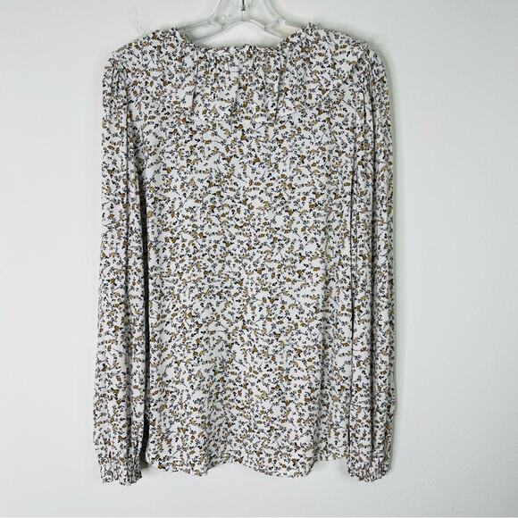 Loft white tan floral cottagecore ruffle button blouse top medium - Picture 7 of 8
